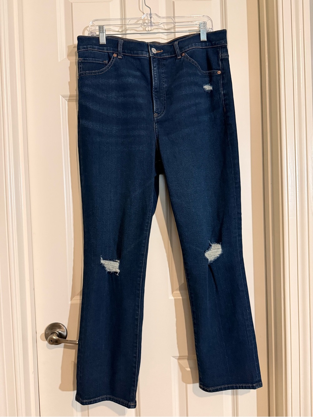 Express Dark Blue Wide Leg Jeans with Knee Distress